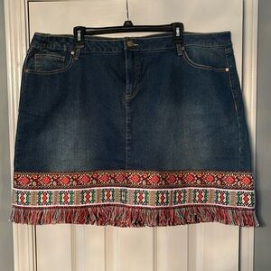 Cato Est 1946 denim skirt with Boho fringe cuff NWT